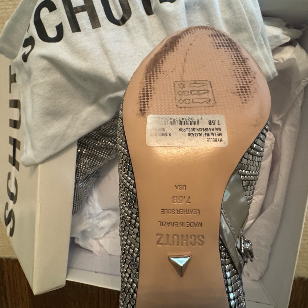 Schutz Silver Embellished Block Heel Ankle Boots - Picture 3 of 5